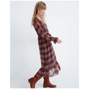 NWT Sheer Plaid Full Sleeve Ruffle Dress, Size 2